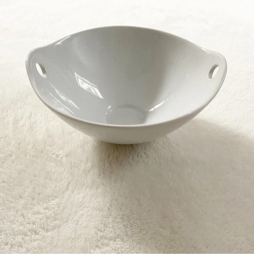 Pier 1 White Porcelain Bowl Cutout Handles Minimalist Serving 7”